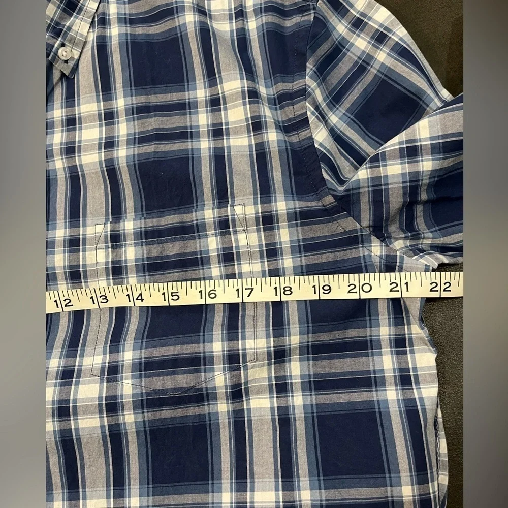 J Crew Flex Washed Slim Fit Blue Plaid Button Up Shirt Men’s Long Sleeves Sz L